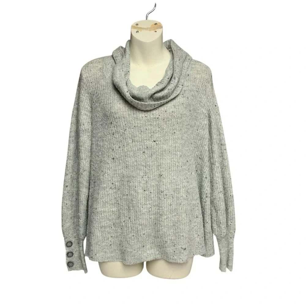 Fortune + Ivy gray cowl neck sweater size large cute buttons on sleeves